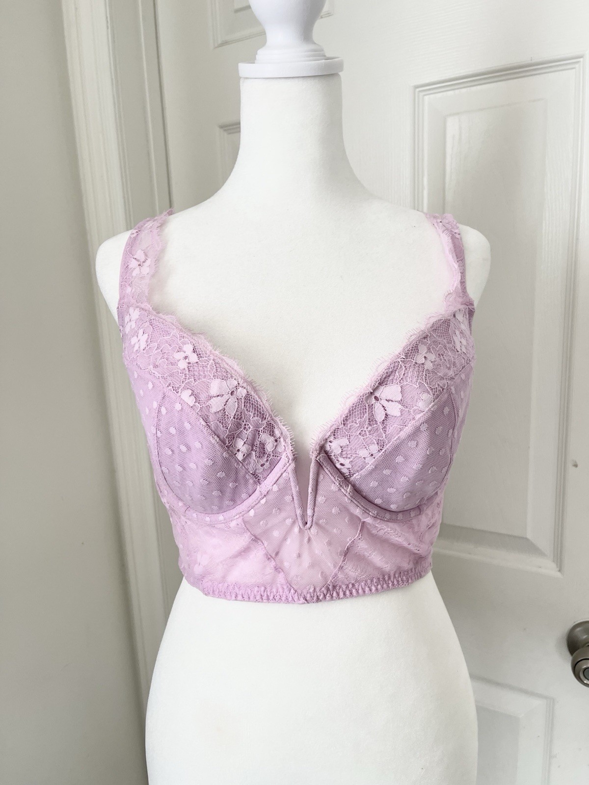 Victoria’s Secret Very Sexy Longline Underwire Lace Mesh Polka Dot Bra 36DD