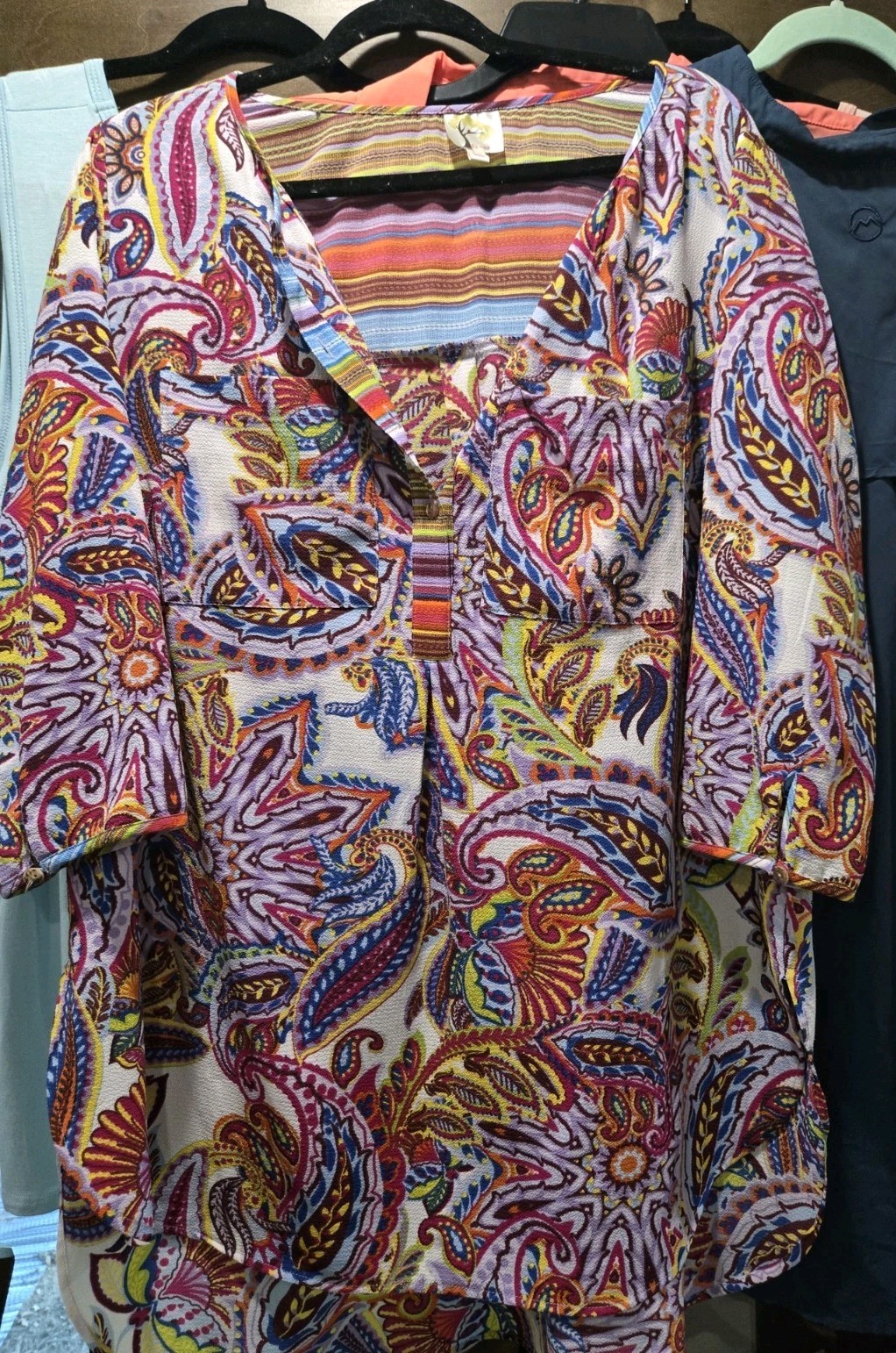 Fig and Flower Women’s Multicolor Boho Blouse Size 1X Paisley Mixed Print Top