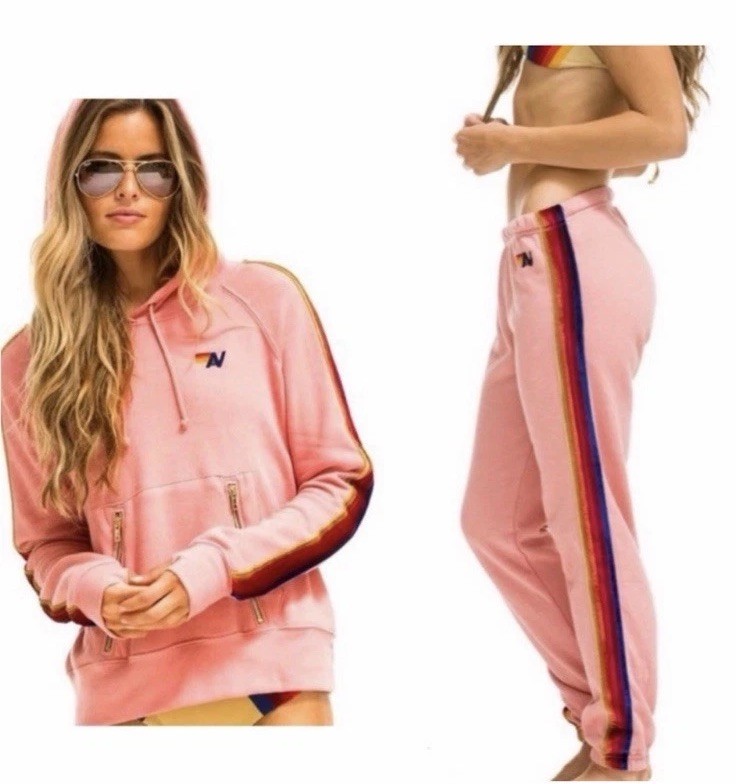 Aviator Nation rare color Classic Velvet Stripe Set. Small top Med bottom