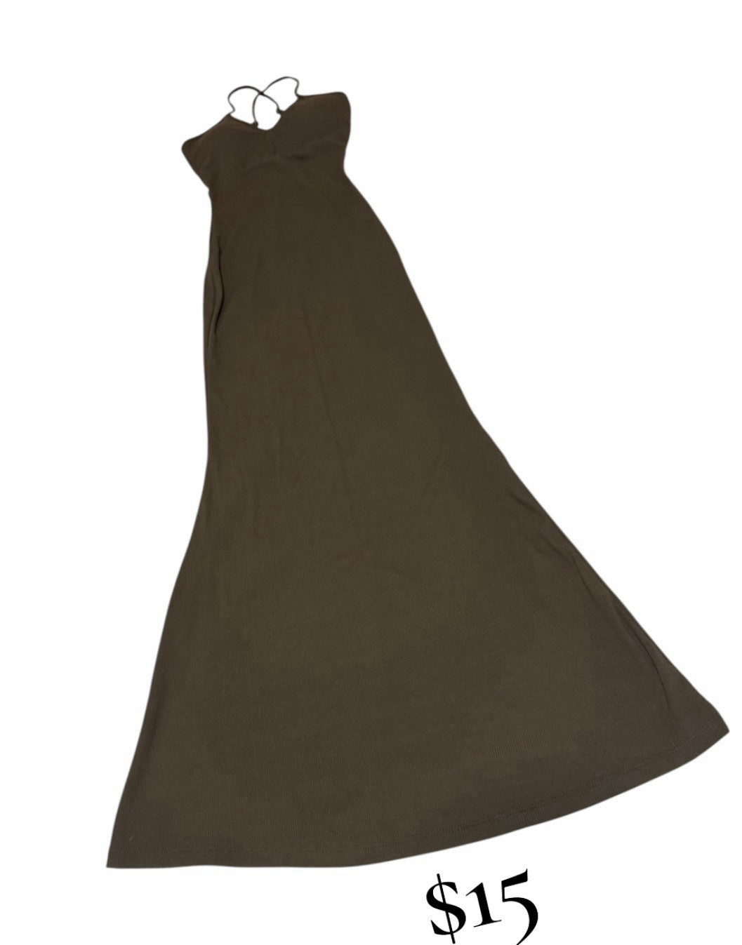 Brown Solid Halter Neck Maxi Dress, Sleeveless Long, Teens Regular, Size S