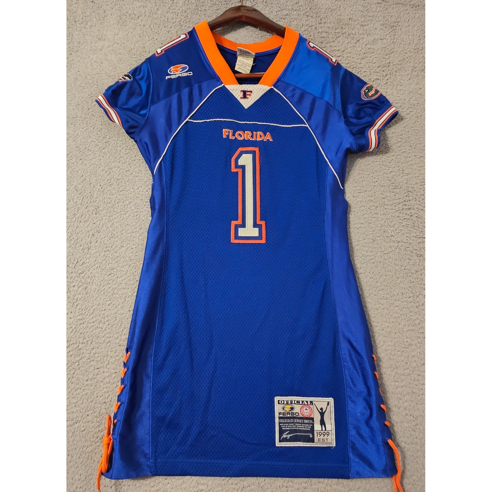 Fergo Florida Gators Collegiate Jersey Dress Blue Orange Womens XL Lace Up Side
