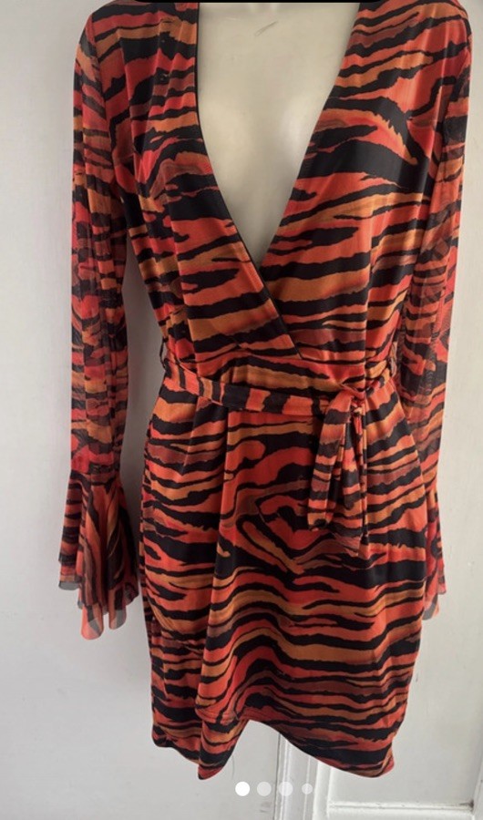 PrettyLittleThing Women’s Size 16 Orange Zebra Mesh Tie Waist Bodycon Dress