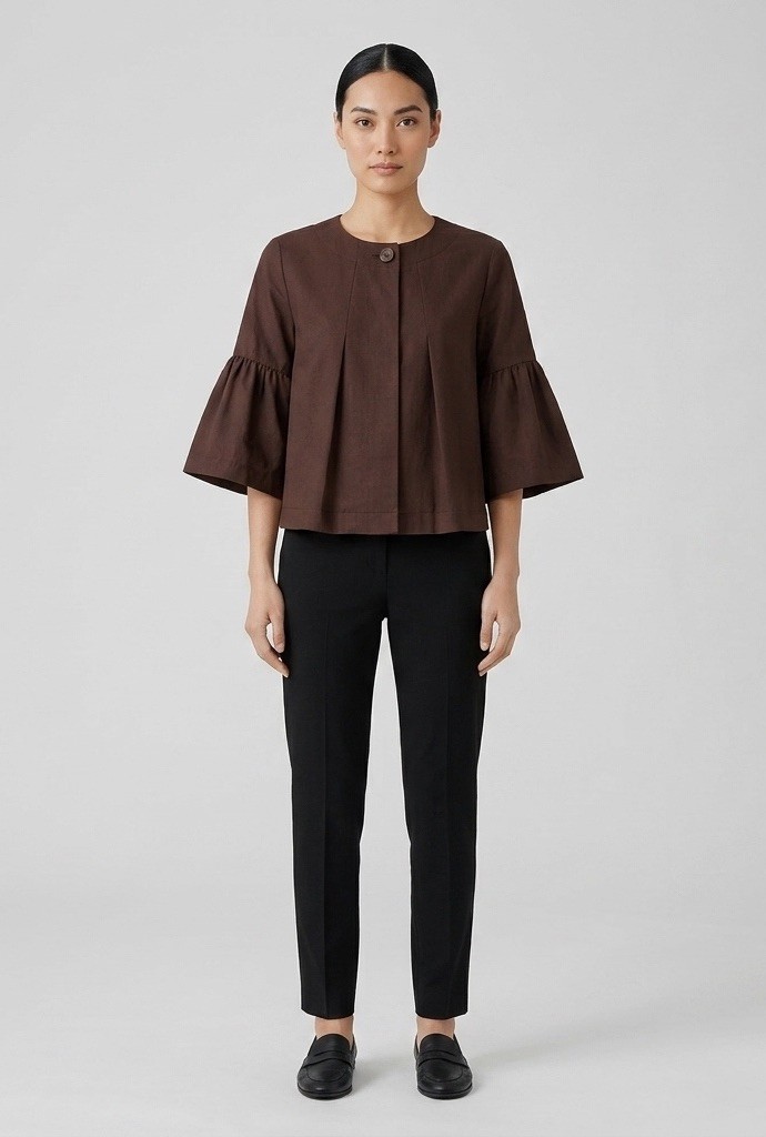 NWT Vertigo Paris Cocoa Brown Swing Jacket S Cape Back Flutter Crop Blazer