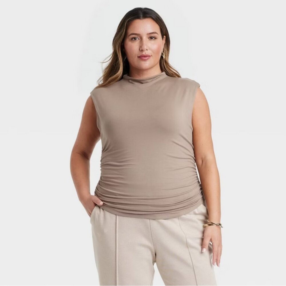 Women’s Slim Fit Short Sleeve Mock Turtleneck T-Shirt – A New Day™ Brown XL
