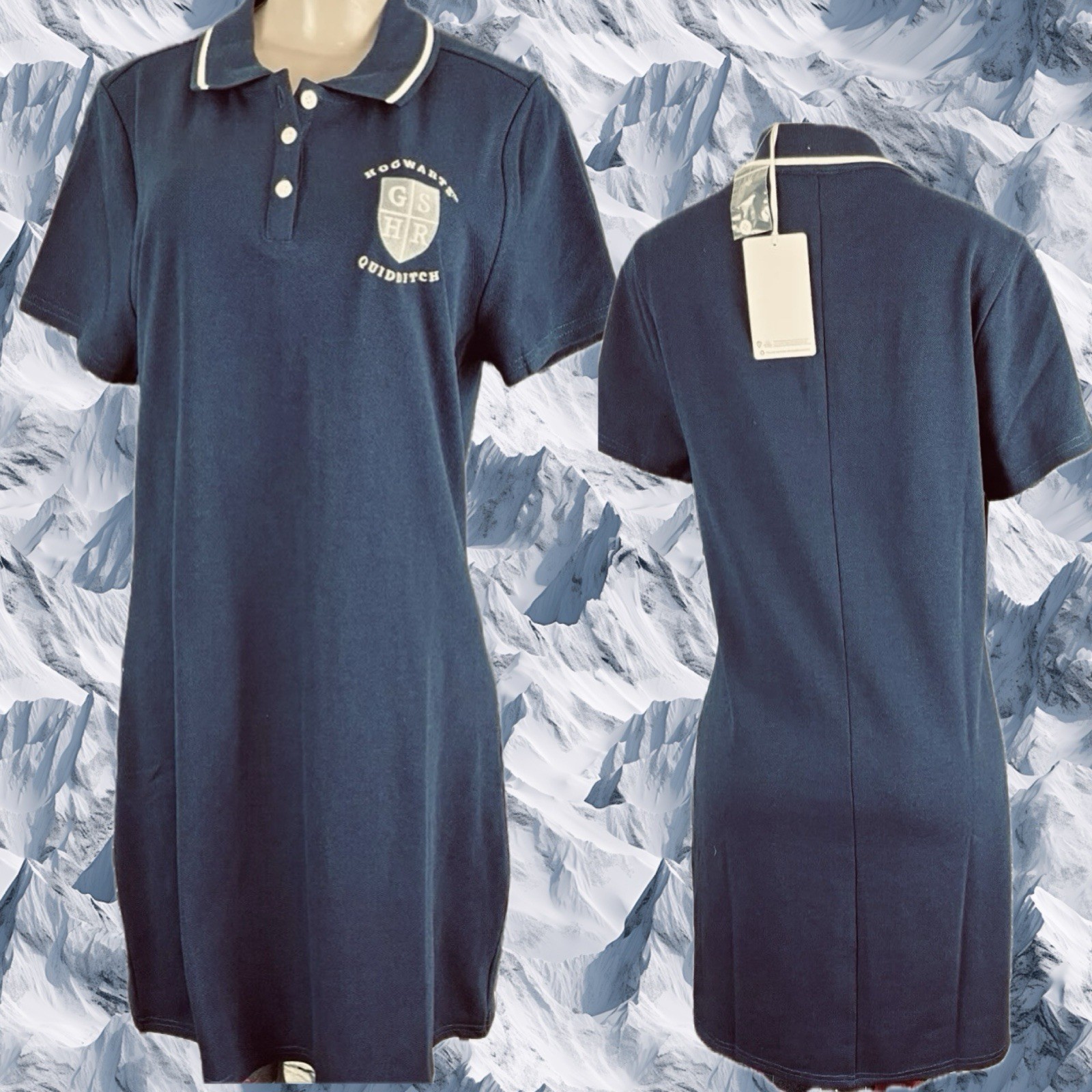 Harry Potter L Navy Hogwart Quiddich Button Collar Neck Short Sleeve Shirt Dress