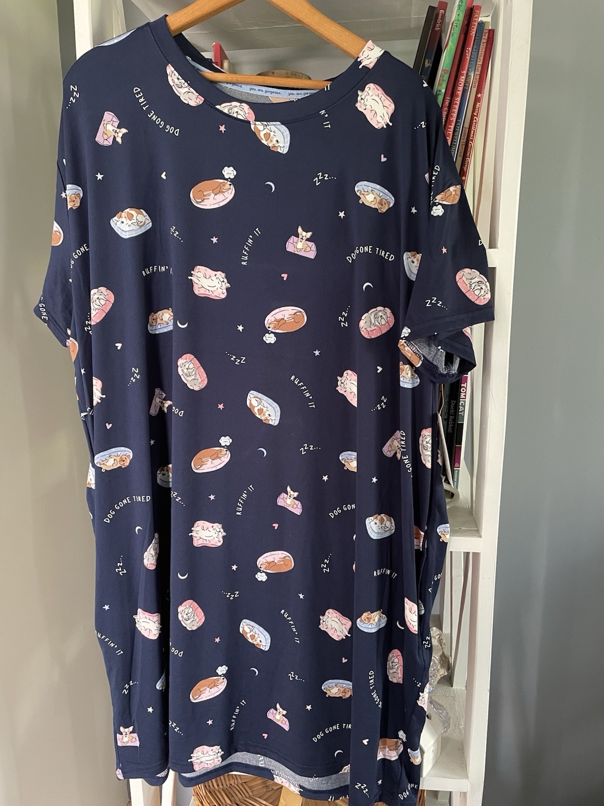 NWT Joyspun Dog Lover Sleep shirt Nightgown Pocket Puppy love Ruff Navy 2X-3X