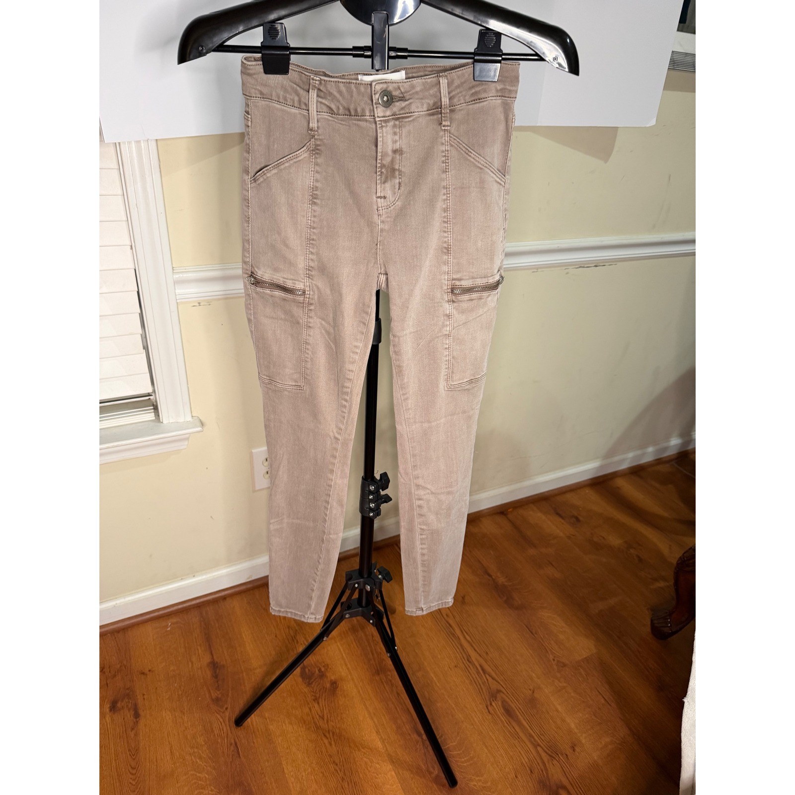 Pistola Women Taupe Cargo Skinny Jeans High Rise Zipper Ankle Flare Size 26