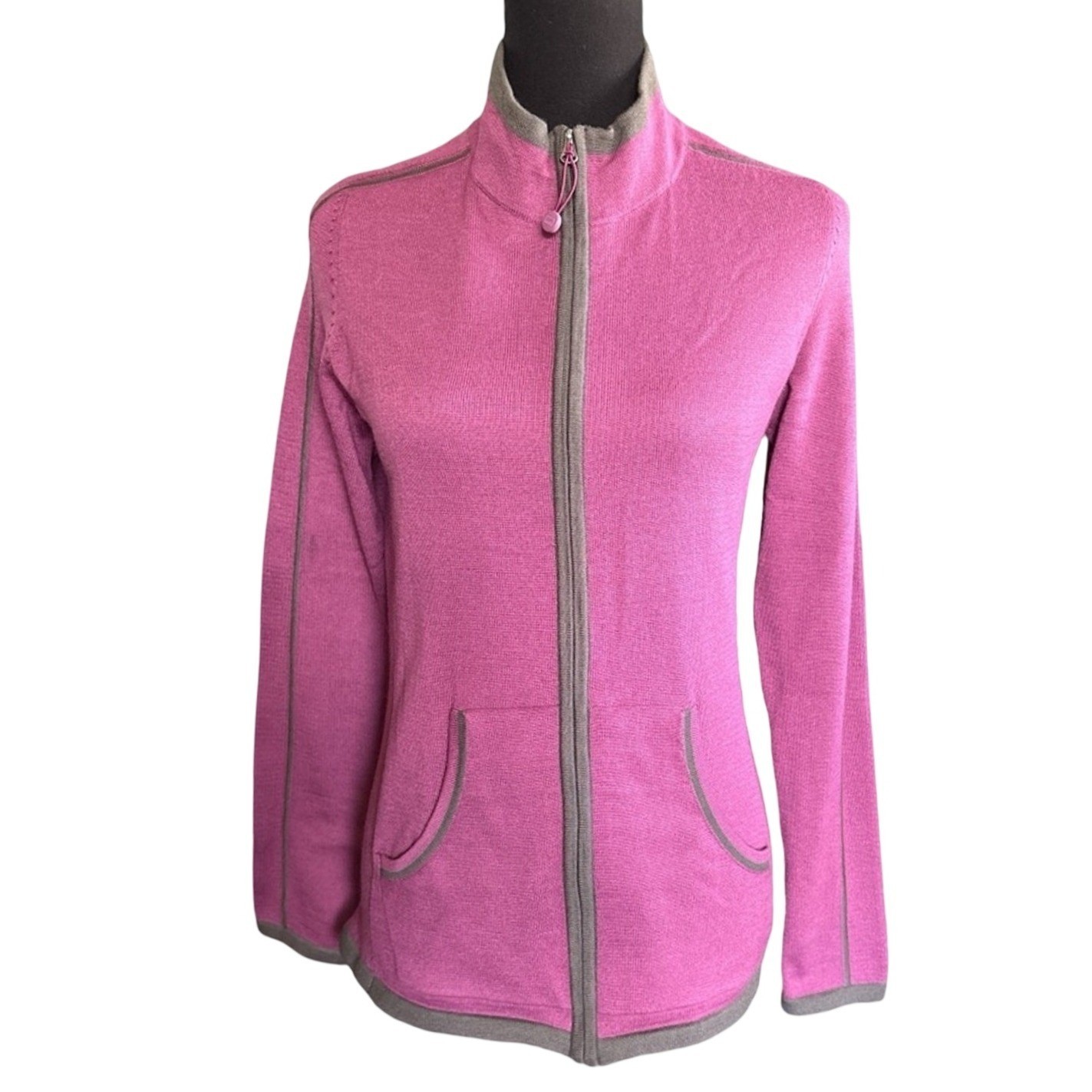 REI Rendezvous Coolmax Full Zip Sweater in Plum Wine/Coal, Size Small, Cabincore