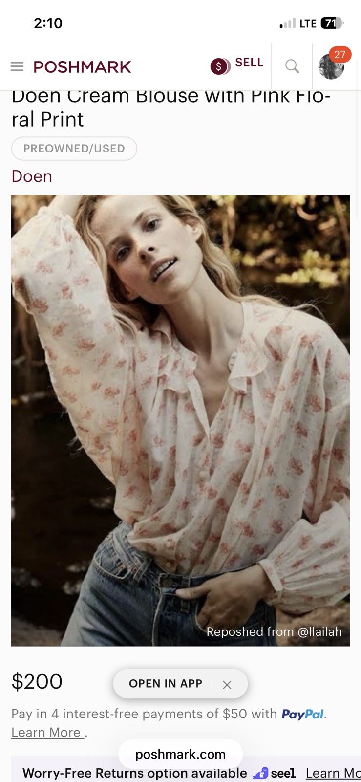 Doen Floral Long Sleeve Button Down Cotton Blouse Top Sold Out In Stores Sz XL