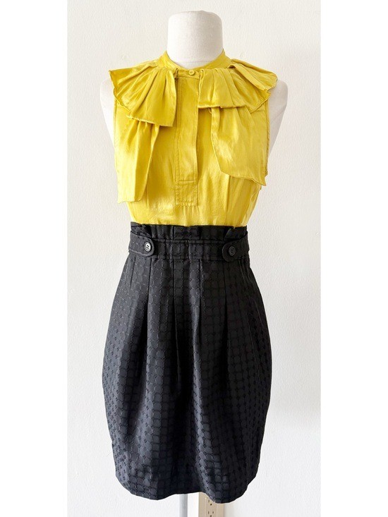 Vintage Y2K Silk BCBGMaxAzria Yellow & Black Contrast Pencil Dress Size 2