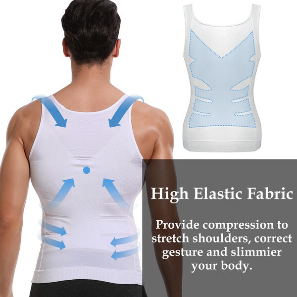 Mens Slimming Body Shaper Abs Belly Chest Compression Shirt Tank Top Girdle Vest