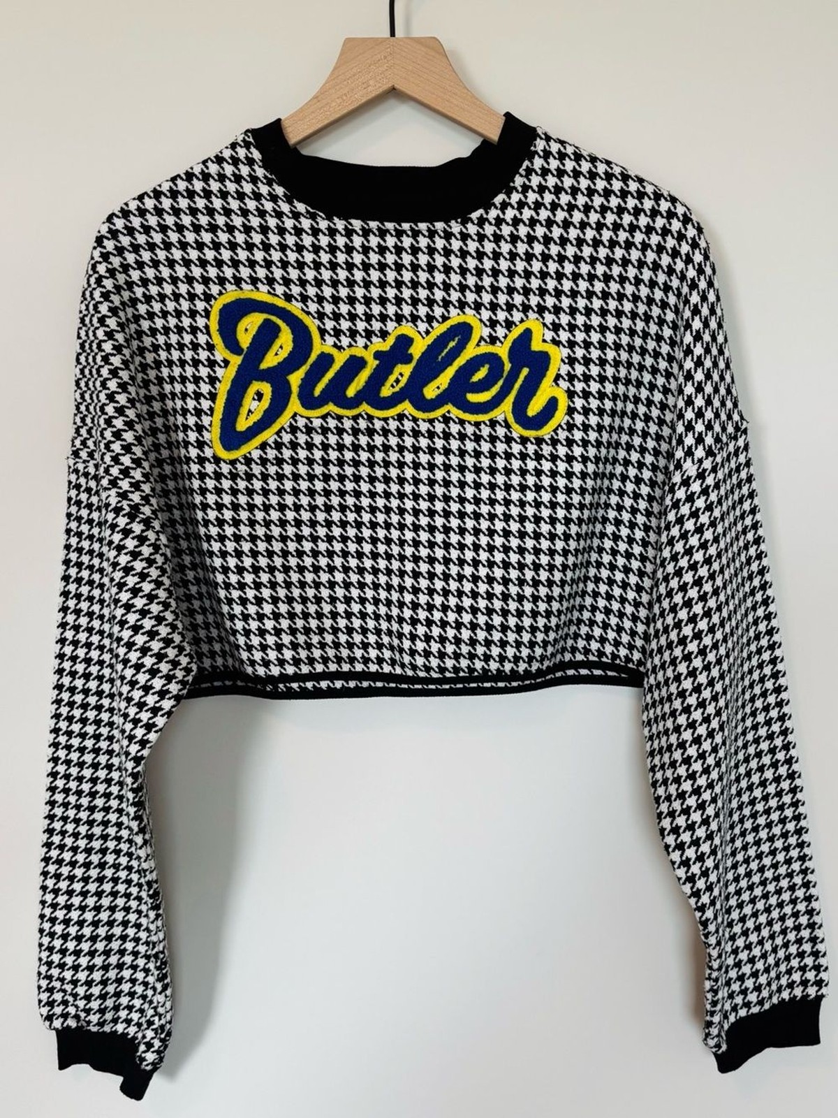 Y2K Houndstooth Cropped College Crewneck Custom Sweater Butler University Size S