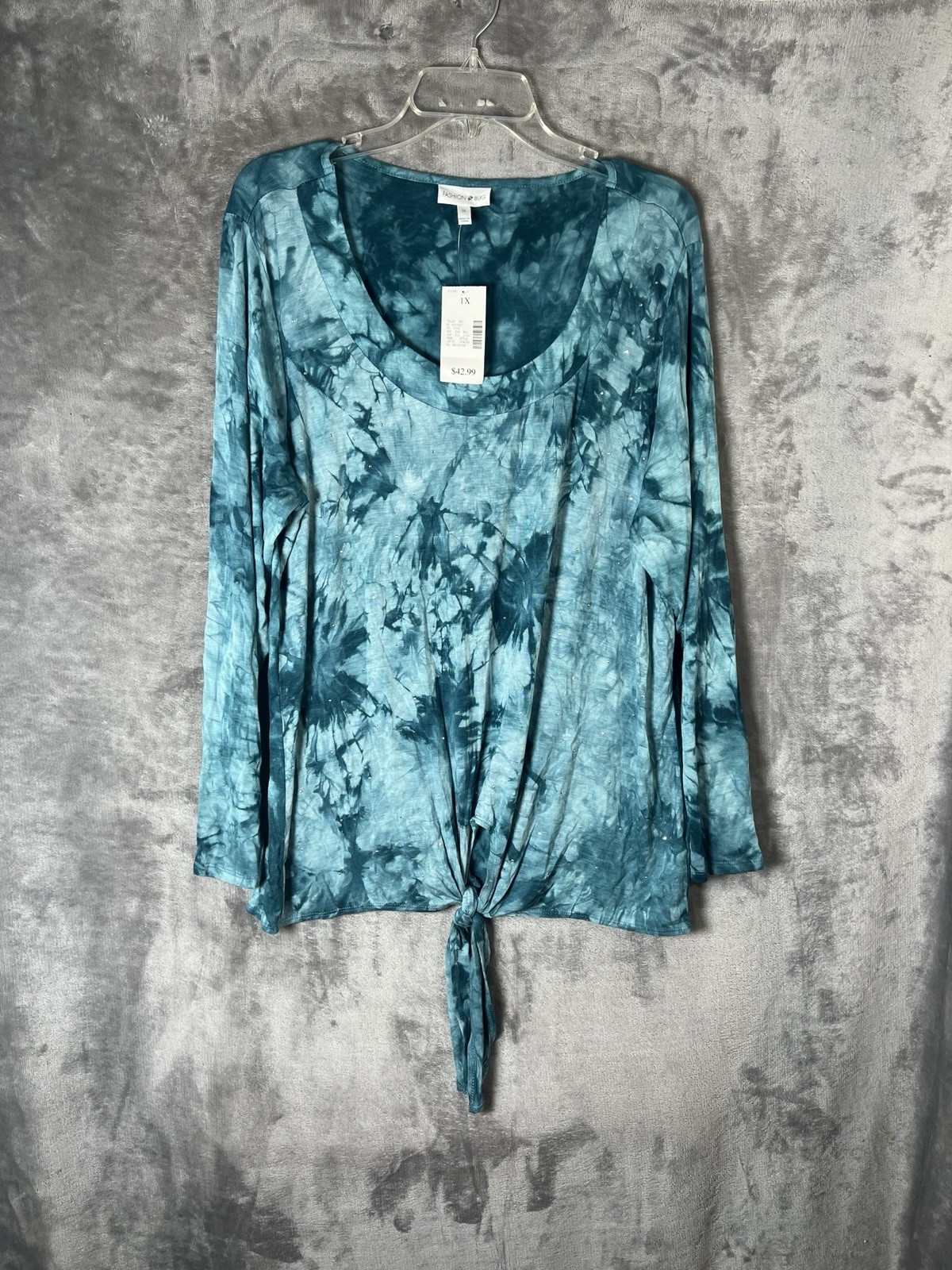 🆕 Fashion Bug Women’s Long Sleeve Blouse Top Green Tie-Dye Size 1X