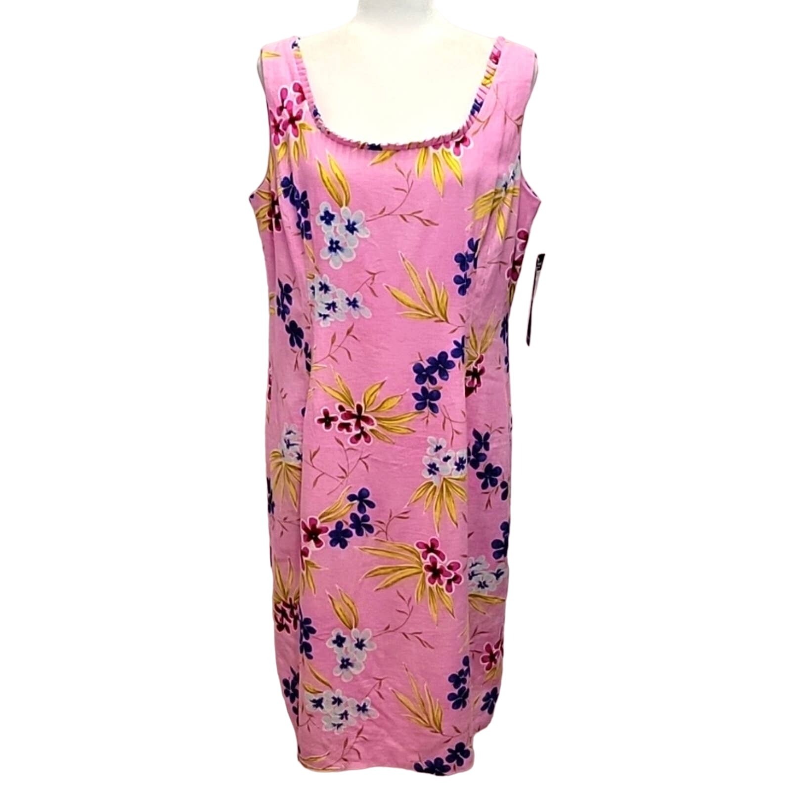Donna Ricco New York 55% Linen 45% Rayon Pink Floral Dress Fully Lined Size 14