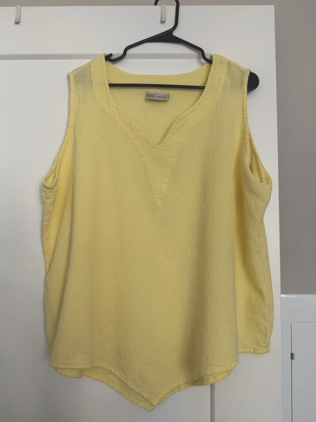 Cottonways Sleeveless Cotton Gauze Blouse Yellow Handkerchief Hem Lagenlook Boho