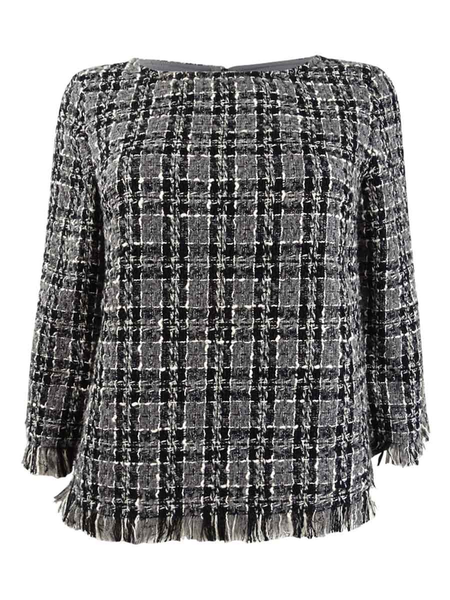 Anne Klein Women’s Tweed Fringe-Trim Top (XXS, Zinc/Anne Black Combo)