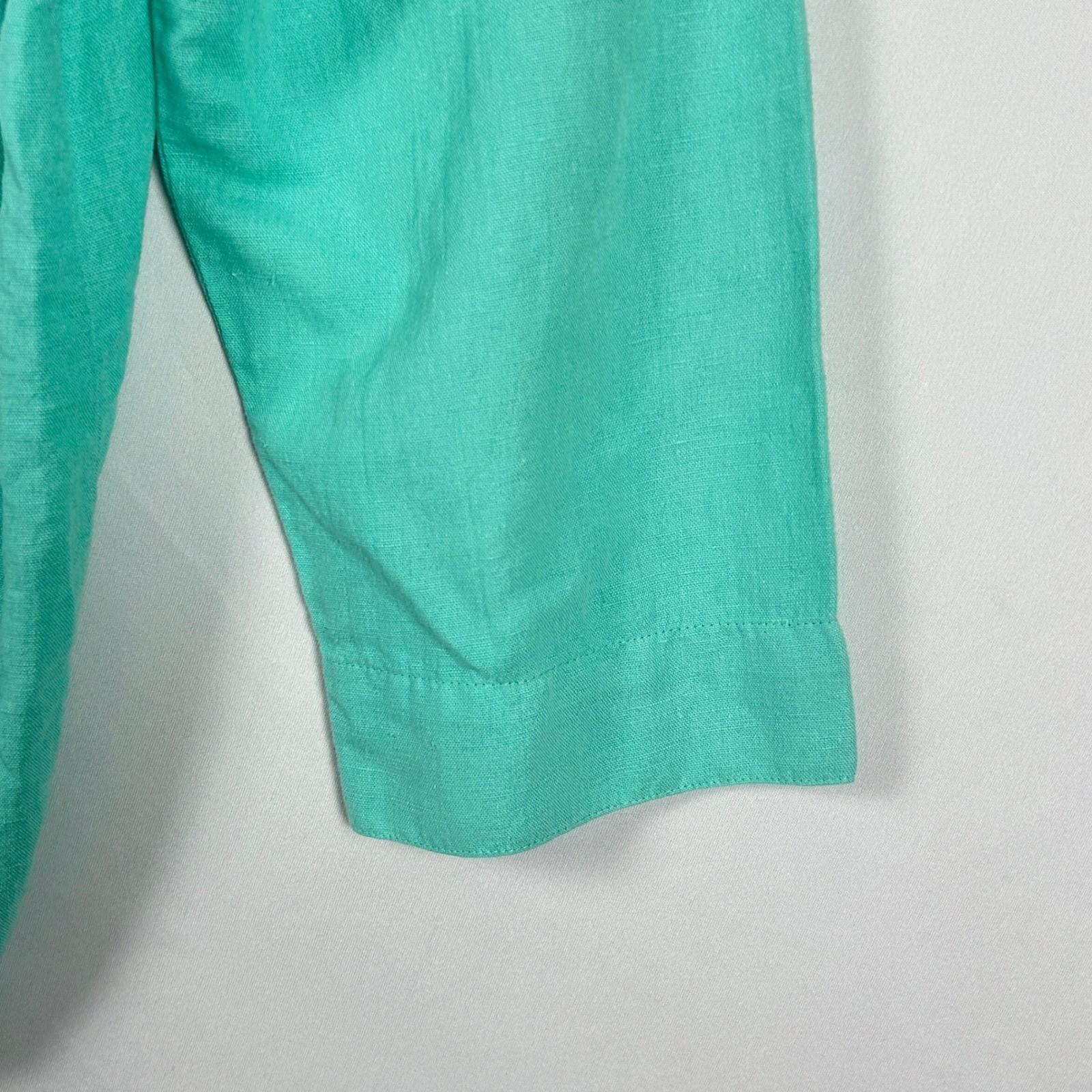 Hot Cotton Petite Womens M Linen Cotton Top Button Up Blouse Turquoise Teal