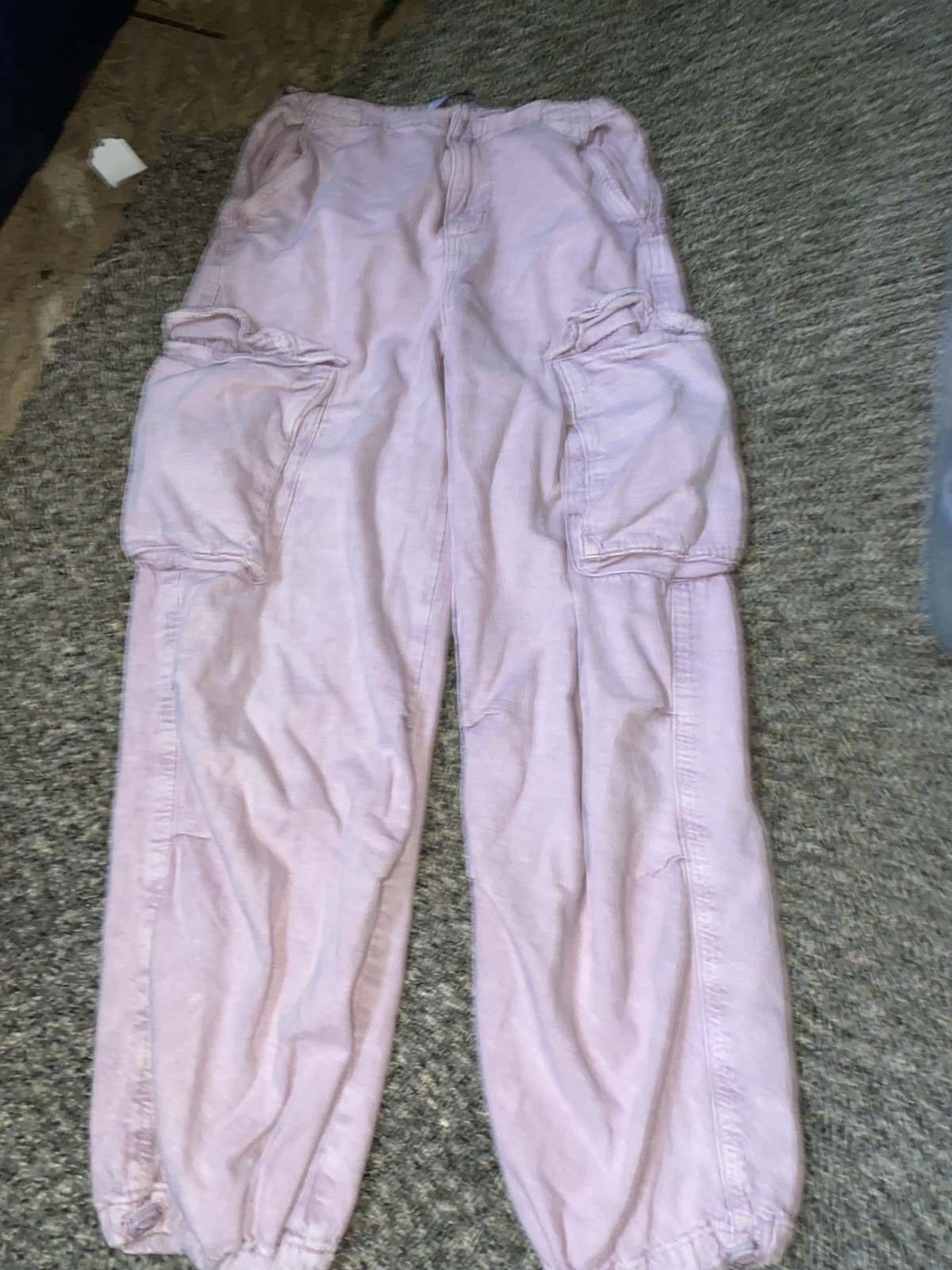 ZARA Pink Solid Cargo Pants w/ Pockets Zip Closure Zipper Accents Teens