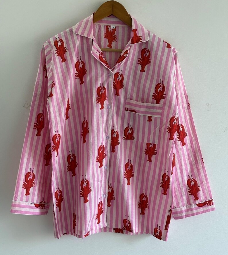 Indian 100% Cotton Lobster PJ Set Bridesmaid Pajama Set Women Nightwear Suit