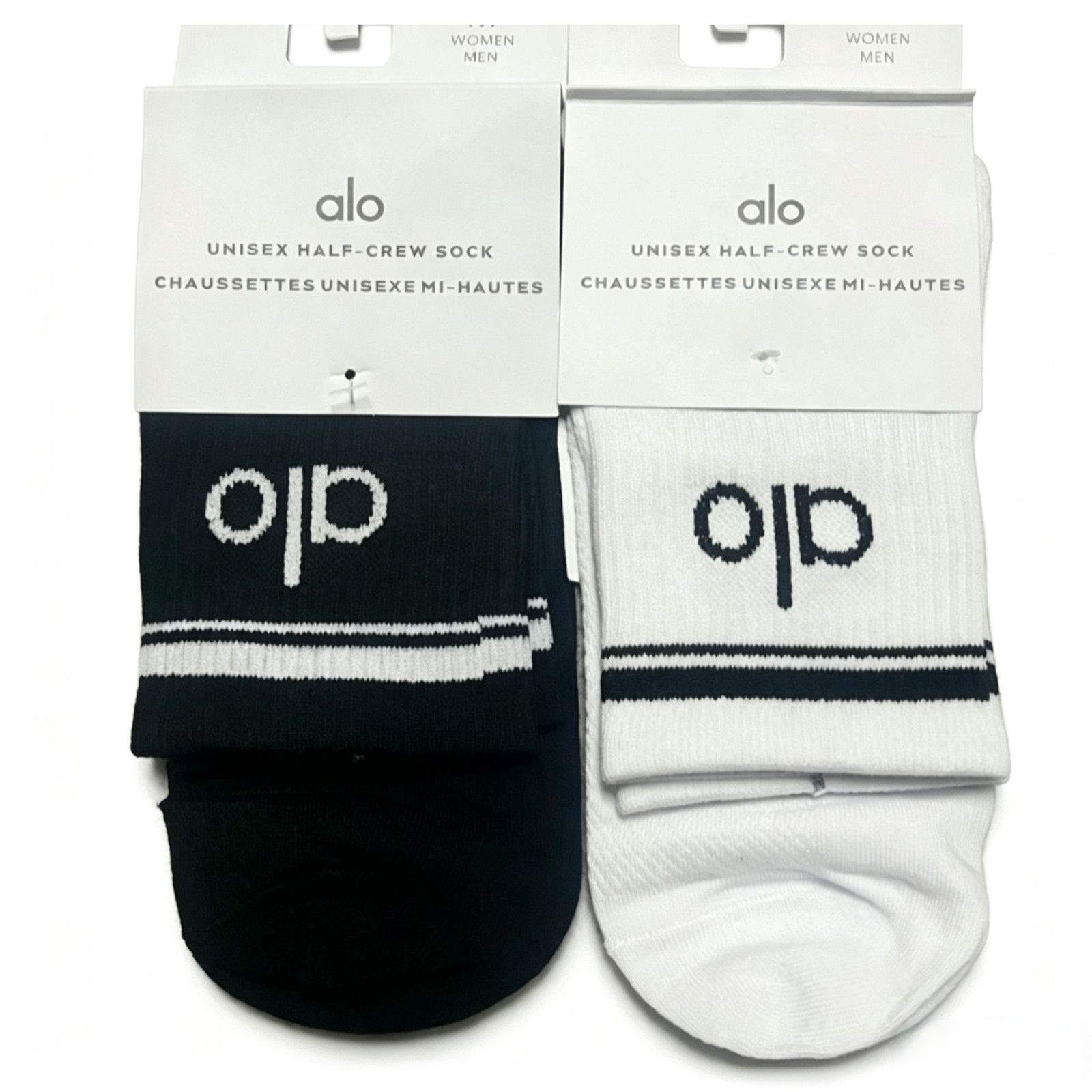 ALO Yoga Black and White Half-Crew Socks Unisex 2 Pair Size S