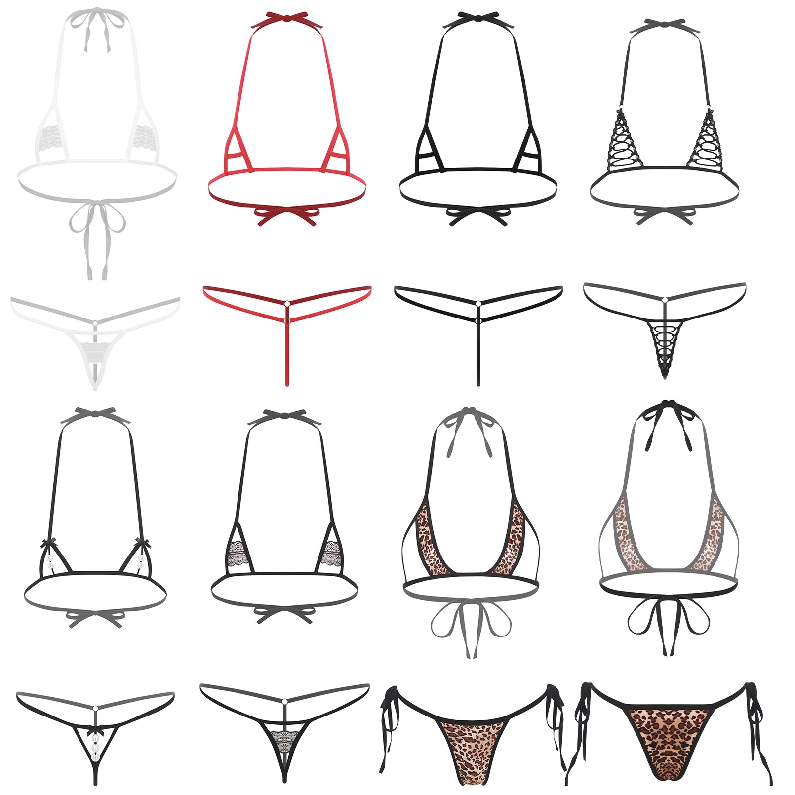 Womens Nightwear Festival Lingerie Set T-back Micro Bikini Underwear Hollow Out