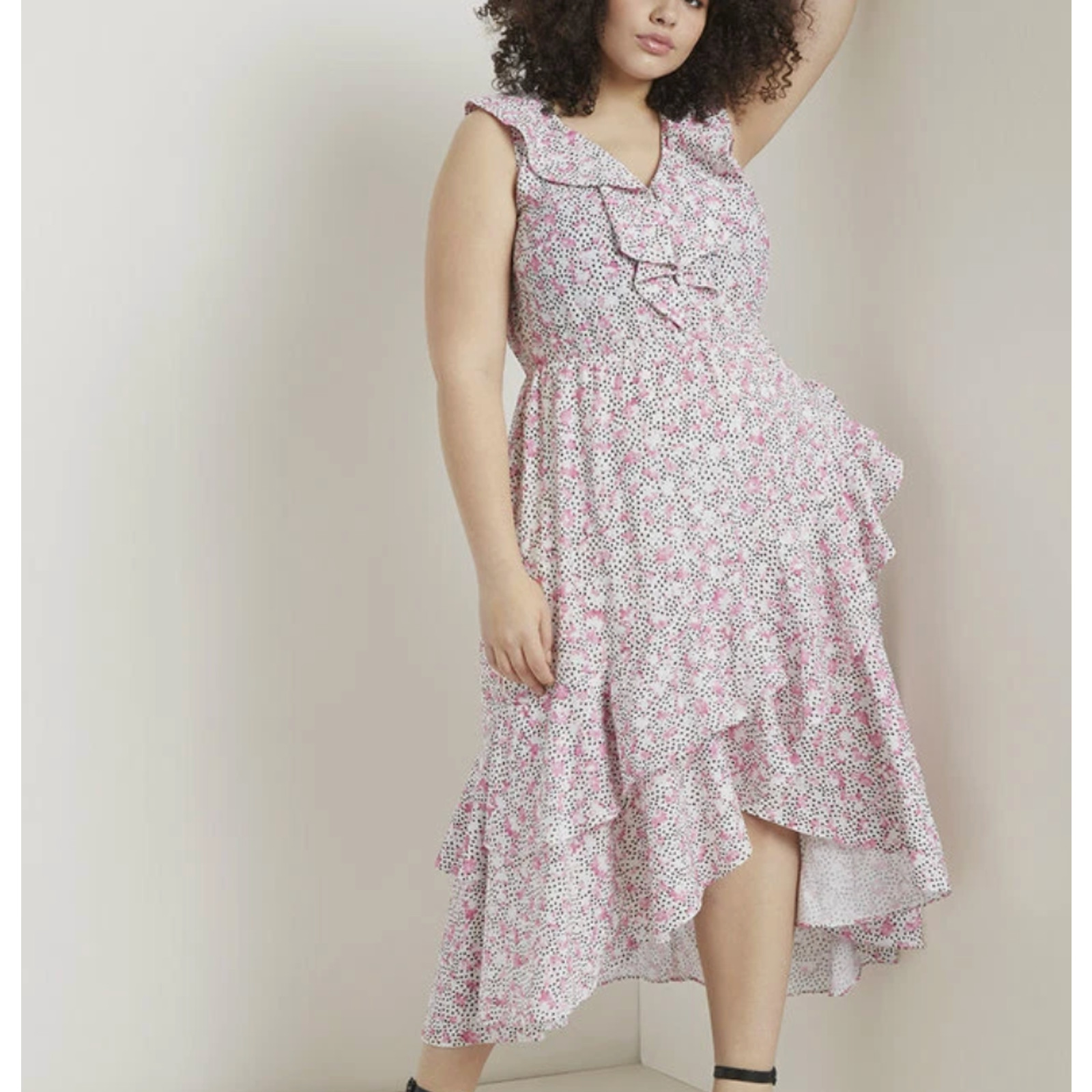 Eloquii Pink Party Dress Size 14 High Low Floral Ruffle Wedding Romantic $1461