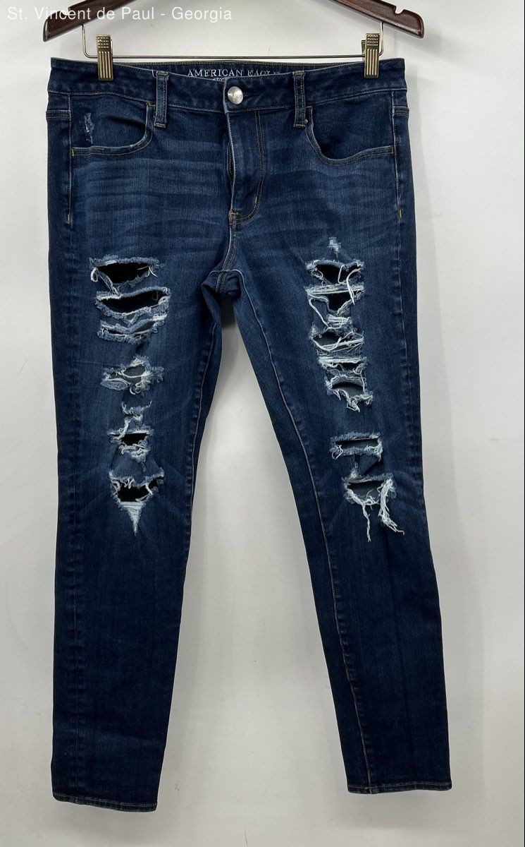 American Eagle Jegging Distressed Pants Women’s 12 Blue Casual Rips
