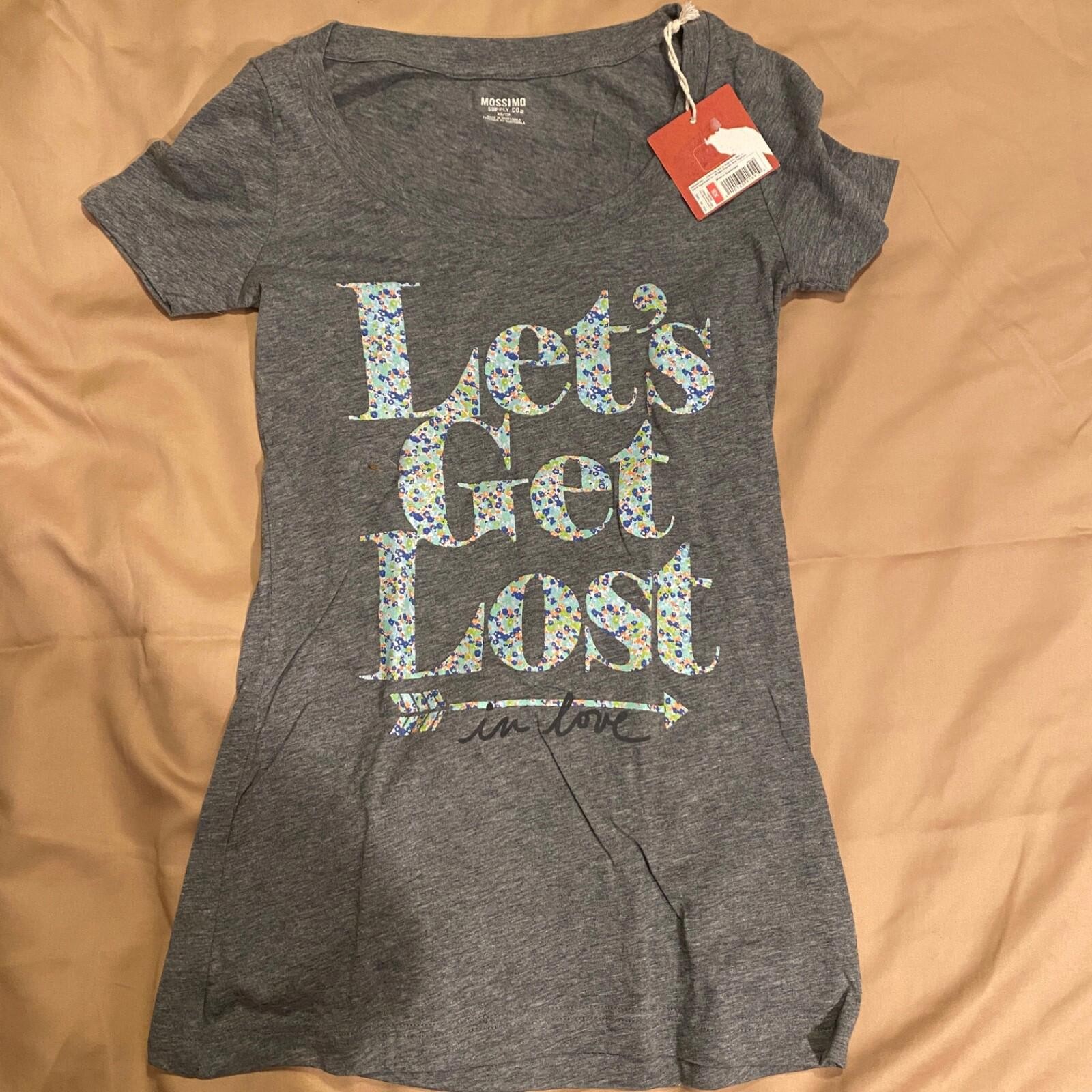 Mossimo Supply Co Top Womens L Gray Short Sleeve Let’s Get Lost in love T-Shirt