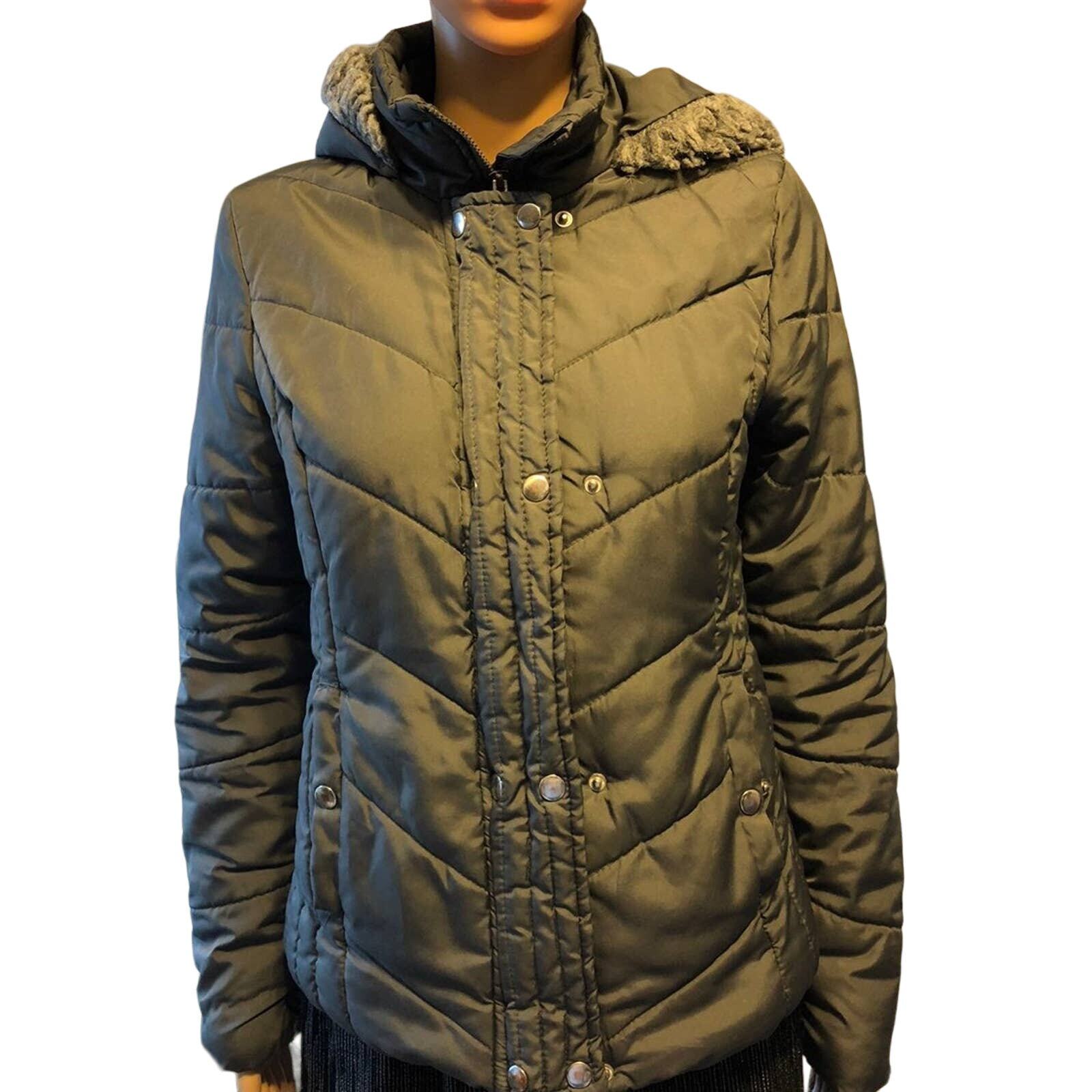 Y2K Krush Women Zip/Snap Gray Hooded Fall Spring Winter Coat Jacket Sz M Pocket