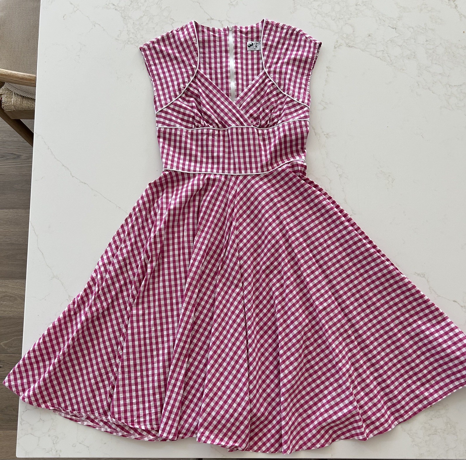 HELL BUNNY VIXEN Retro Pink White Gingham Check Fit & Flare Dress Size S