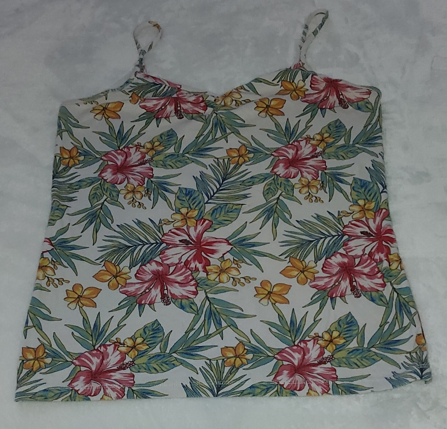 No Boundaries XL/XG (15-17) Juniors Tropical Floral Square Neck Cami White