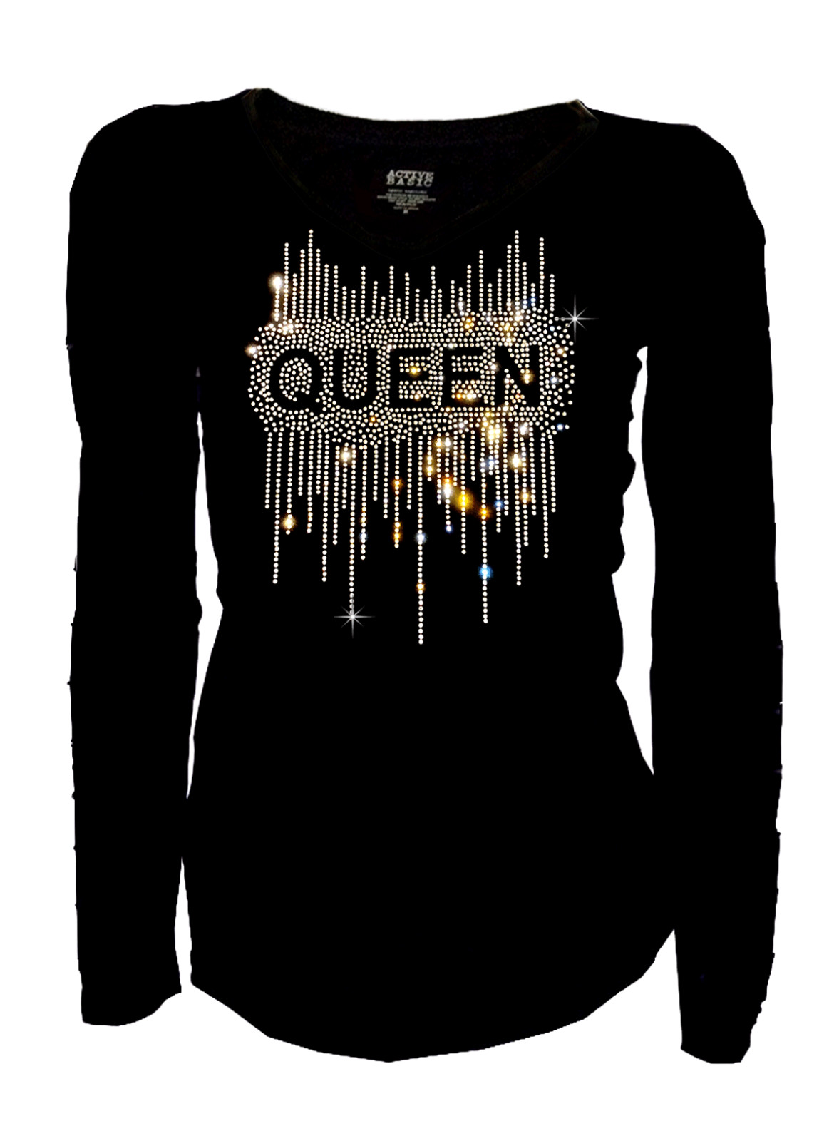 New Queen Decor Womens Tops Rhinestone Shirt Cute & Bling T-Shirt XS~4XL, Long