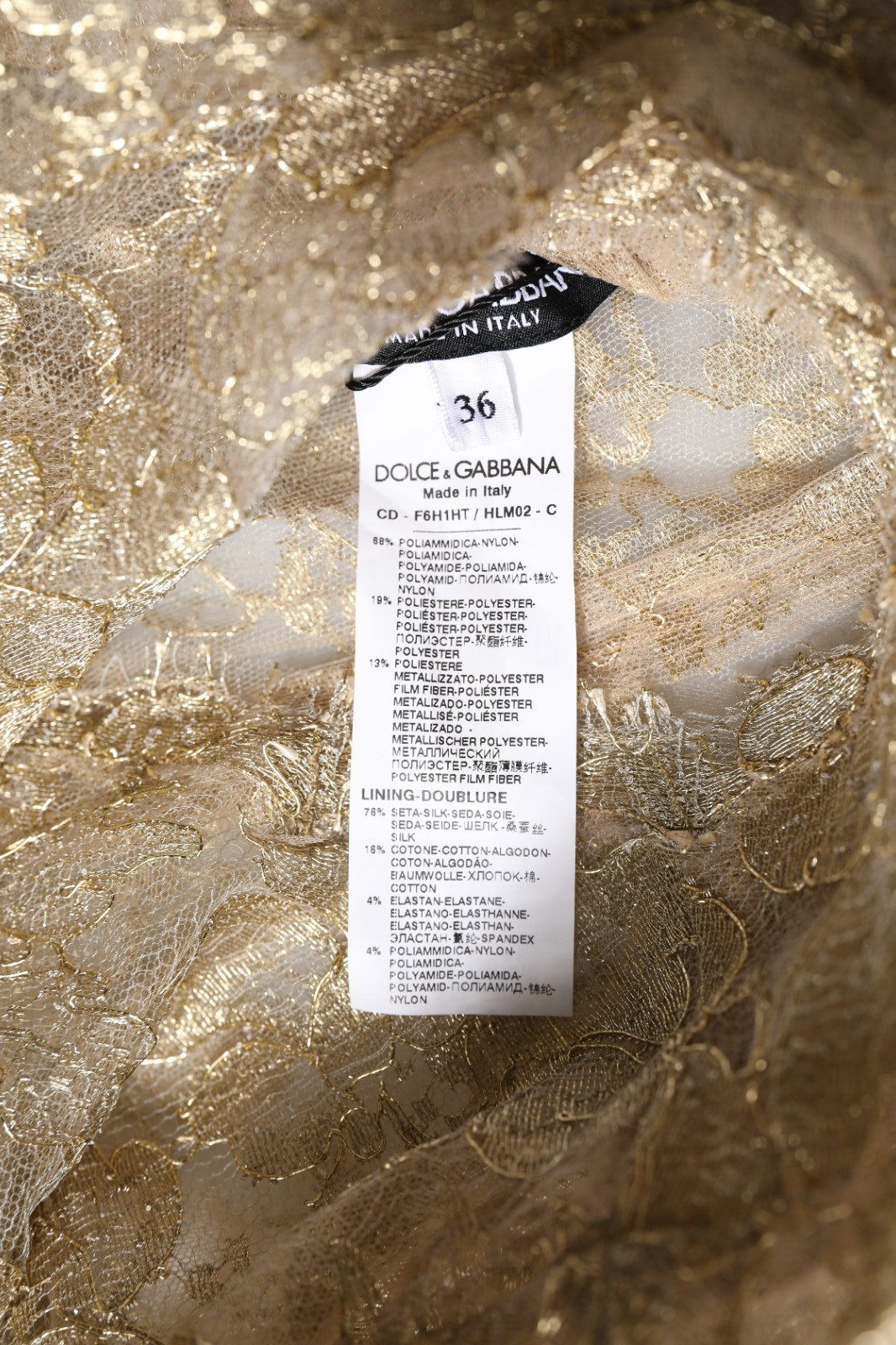 DOLCE & GABBANA Dress Gold Floral Lace Long Sleeves Fit & Flare s. IT36/US2/XS