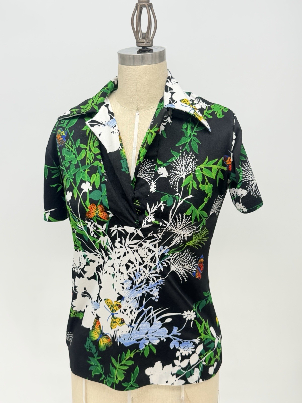 Vintage Teddi of California Botanical Floral Shirt Small Medium 70s Mod READ
