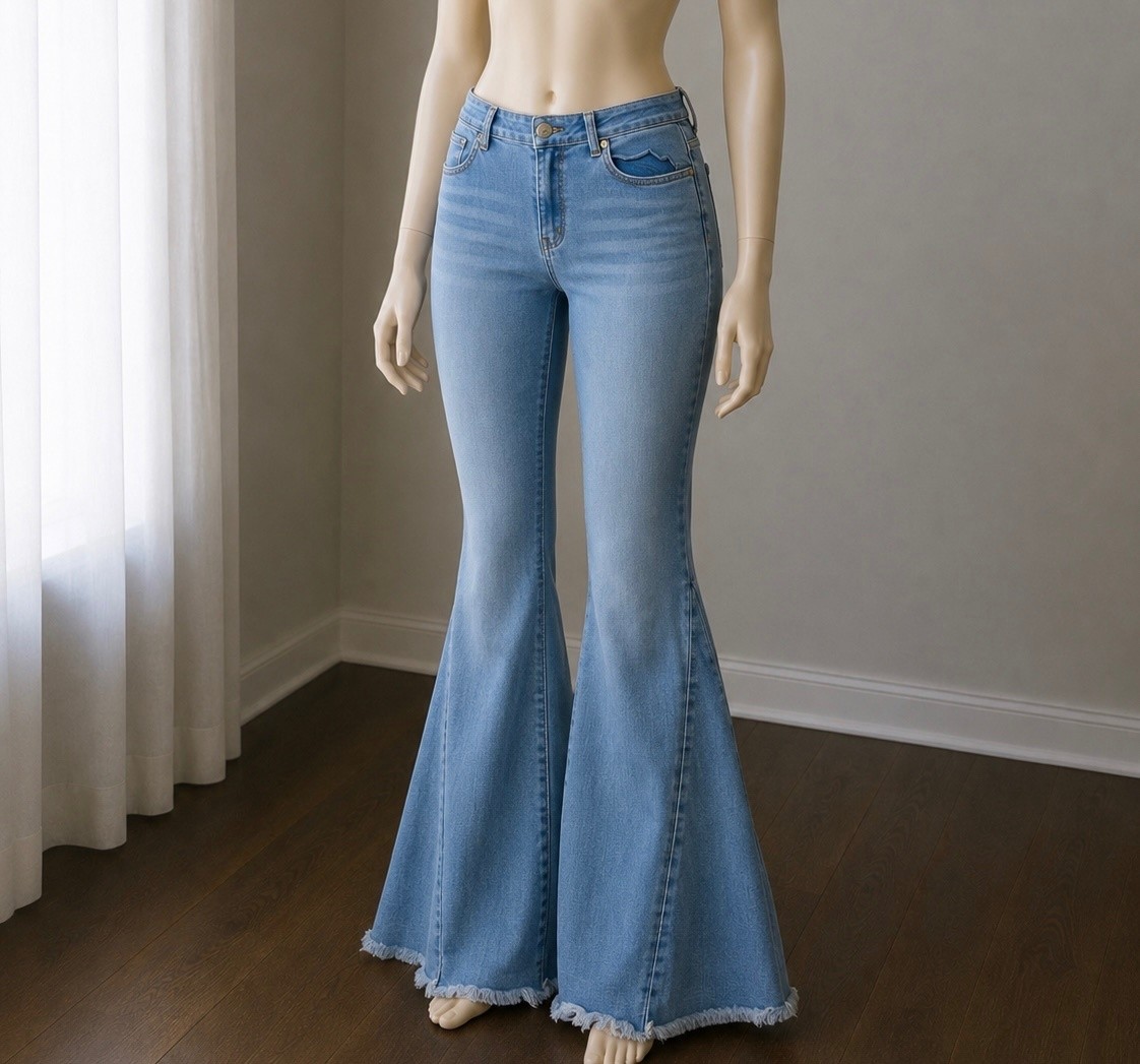 Lucky & Blessed Womens 14 Flare Jeans Light Wash Frayed Raw Hem Bell Bottom