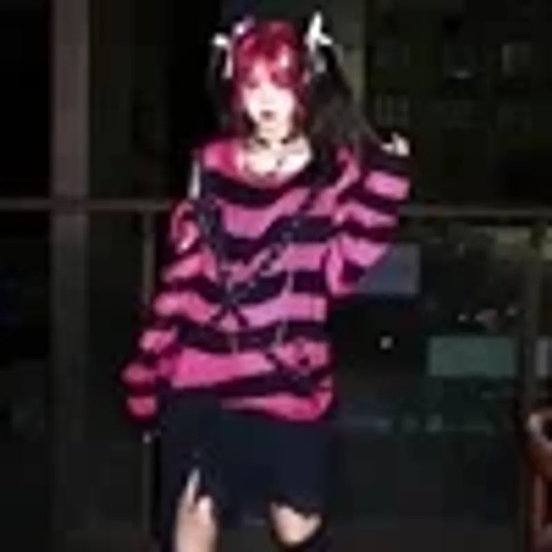 New Streetwear Top Punk Gothic Long Unisex Sweater Summer Women Striped Cool