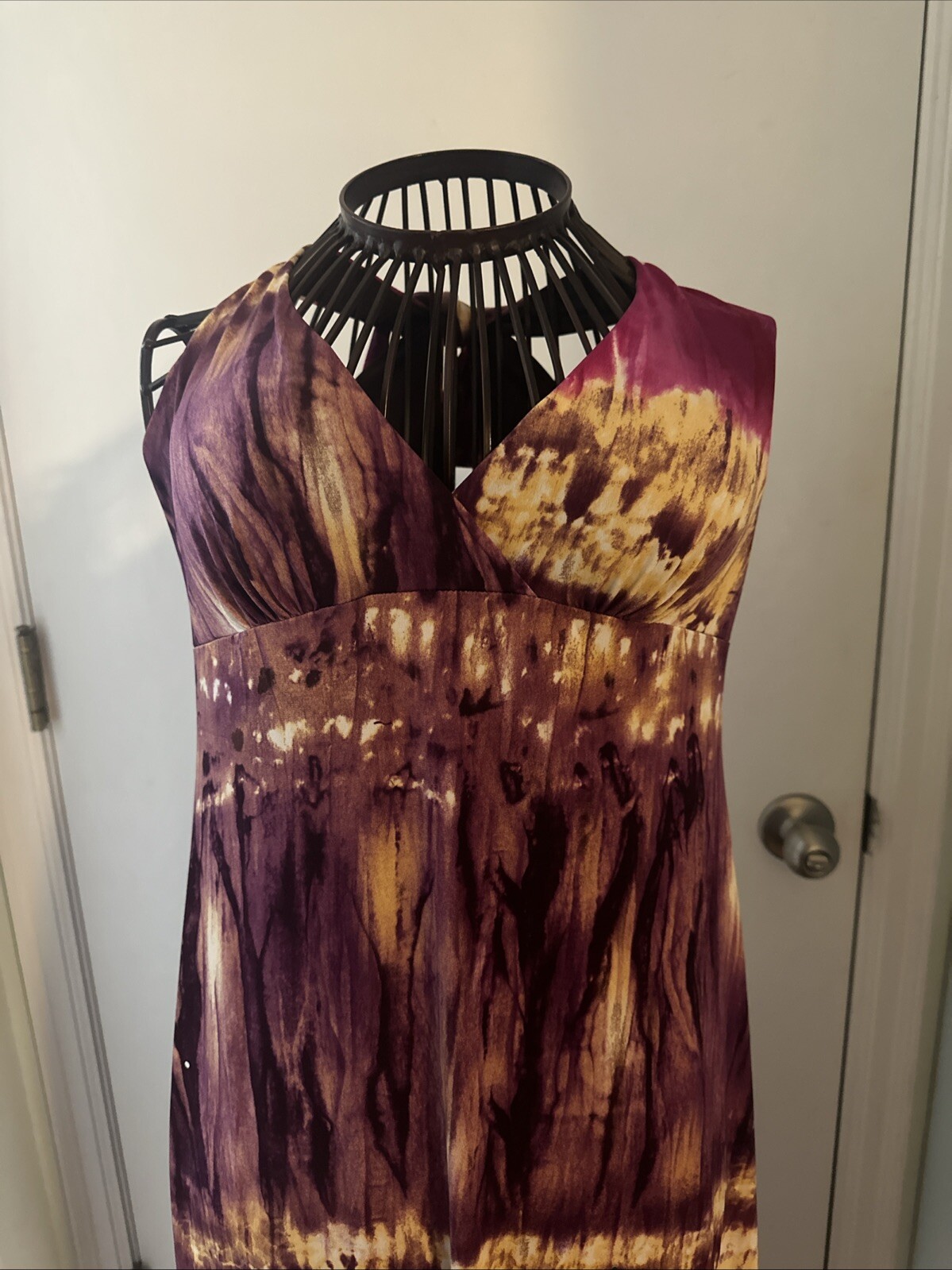 a buyer M gold magenta purple tie dye maxi halter dress