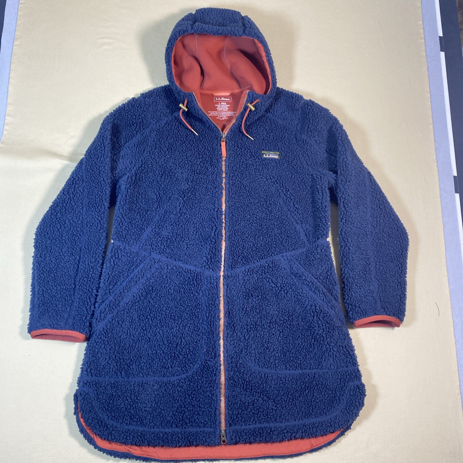 L.L. Bean Women’s Mountain Pile Fleece Coat Blue Hooded Jacket 508967 Size Large