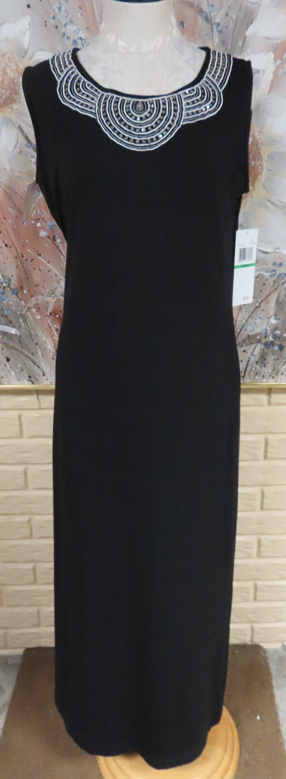 NWT ELEGANT NINA LEONARD SZ LARGE SLIMMING STRAIGHT BLENDED FABRIC BLACK DRESS