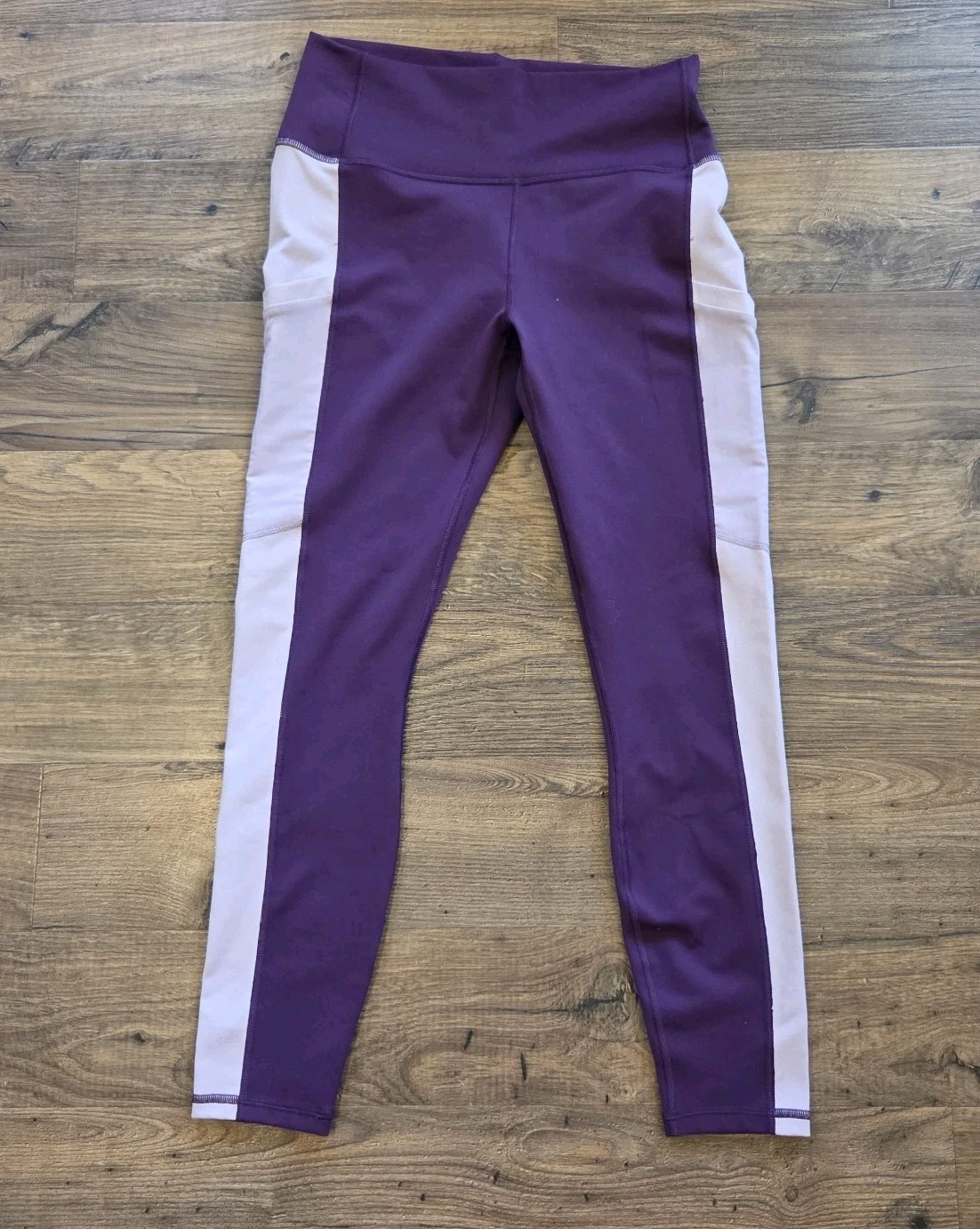 Fabletics PowerHold Purple/White Colorblock High-Rise Ankle Leggings M