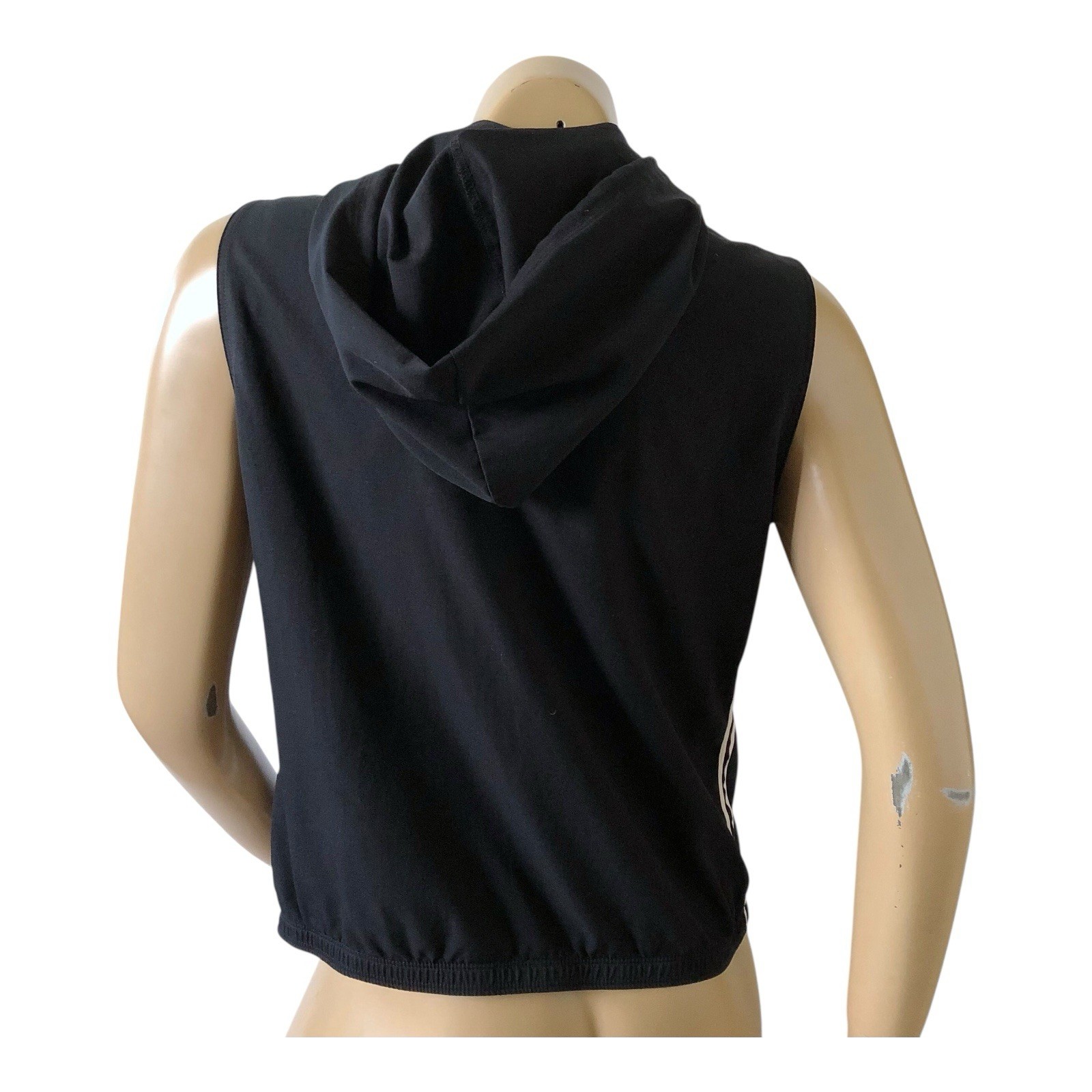 New York & Company Top Womens M Black Hooded Sleeveless Zip Front Athleisure