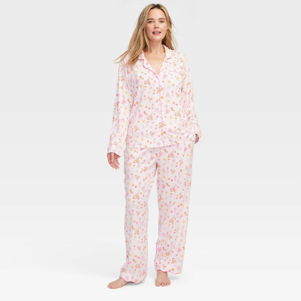 Size Small Women’s Roller Rabbit Target Sea Life Long Pajama Set Pink 2pc