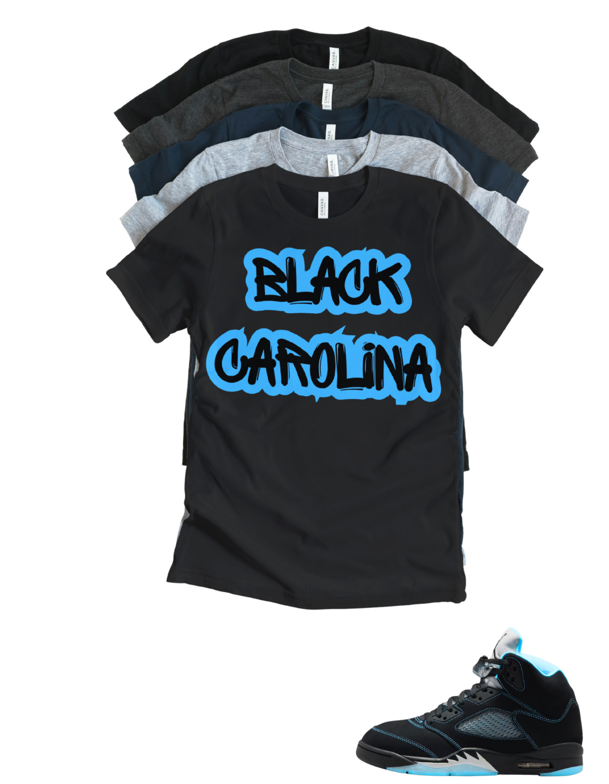 Custom Printed Shirt To Match Jordan 5 Black Carolina White Sneaker Tee