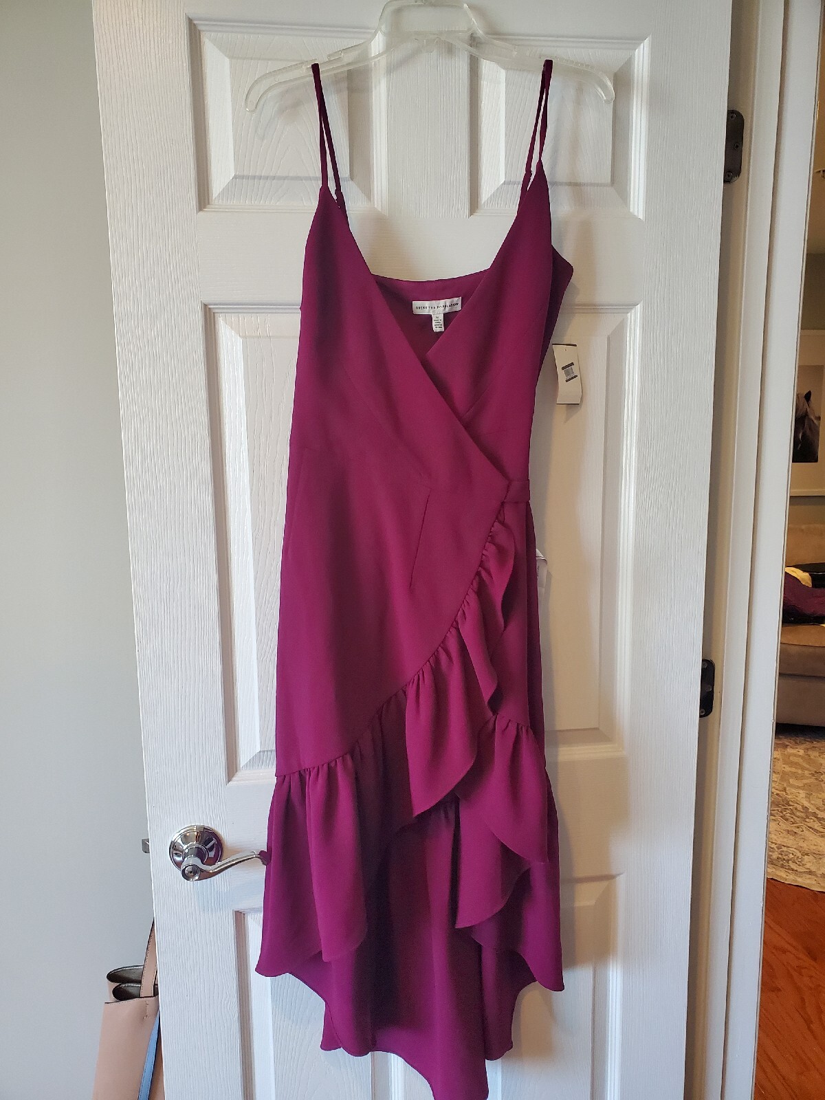 DRESS THE POPULATION Delphine Crepe Wrap Midi Dress In Dark Magenta size M