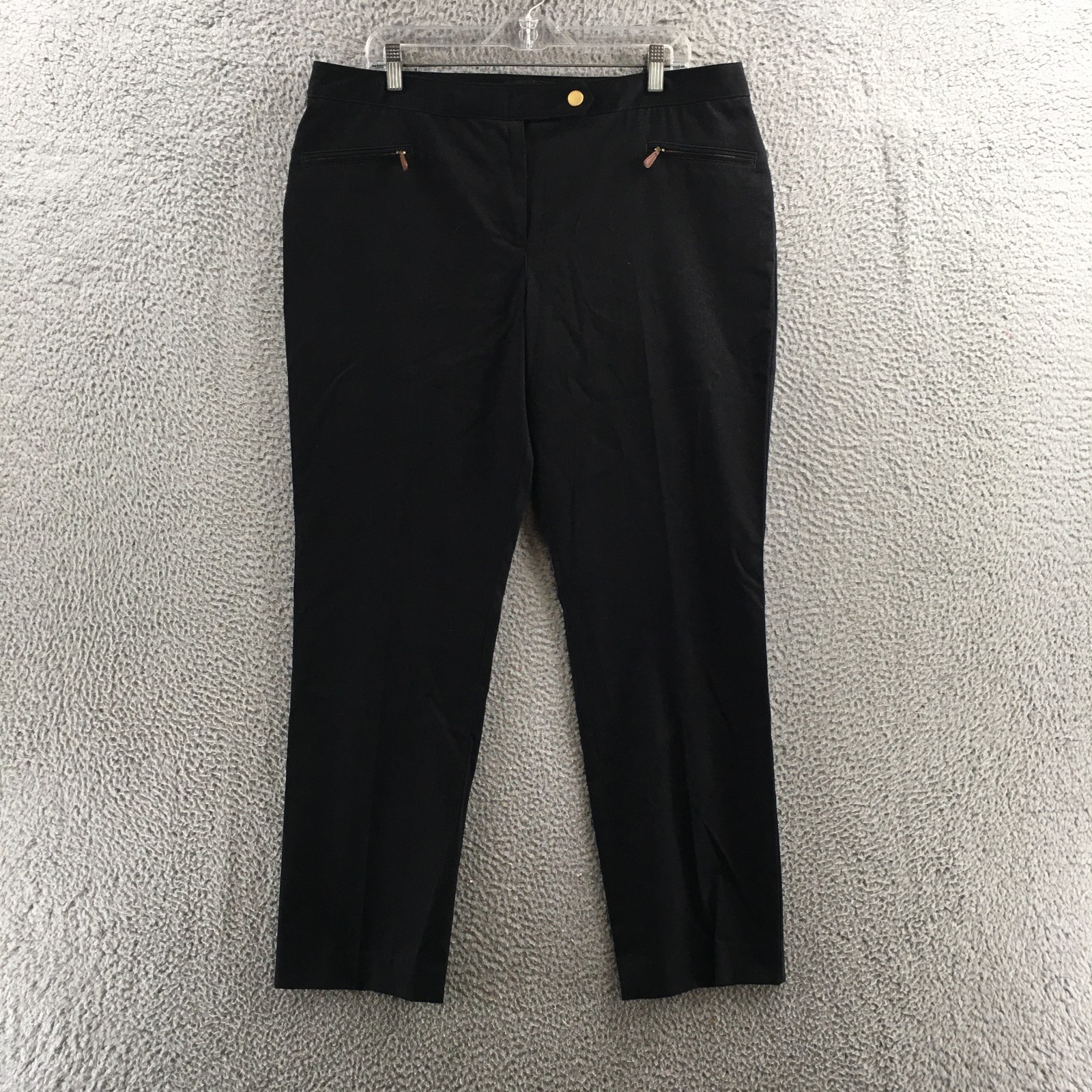 Talbots Trouser Straight Leg Pants Womens 16 Black Cotton Blend High Rise Casual