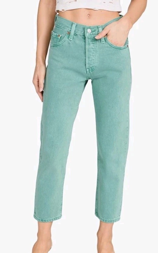 Levi’s 501s Button Fly Women’s Jeans Green Cropped Size Measures 28×26