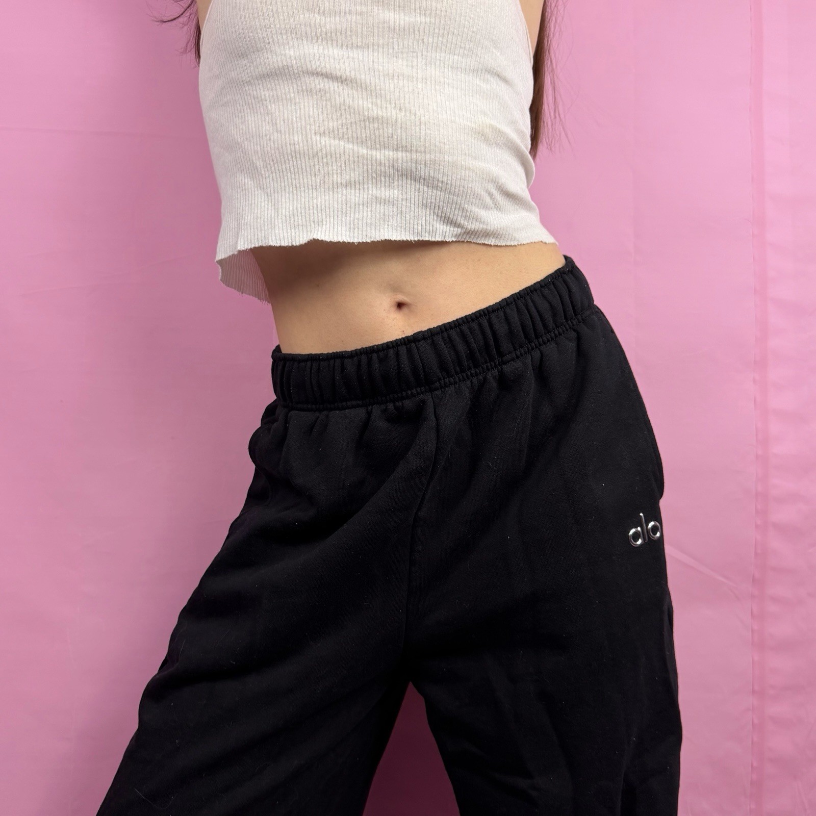 ALO Accolade Straight Leg Sweatpant Black Athleisure Luxe Size Small