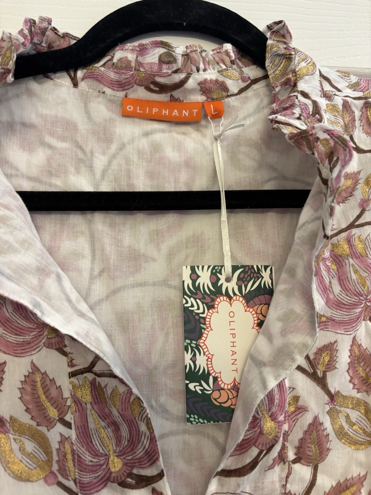 Oliphant Women’s L White/Pink Floral V-Neck A-Line Short Dress Tassel Ruffle