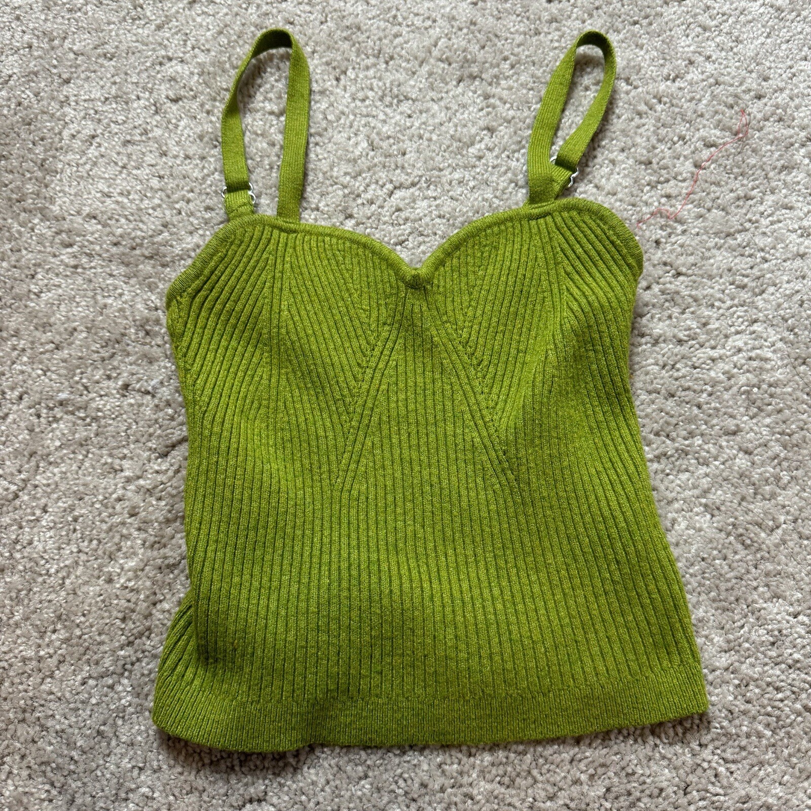 Green Knit Tank, Adjustable Spaghetti Straps, Xxs