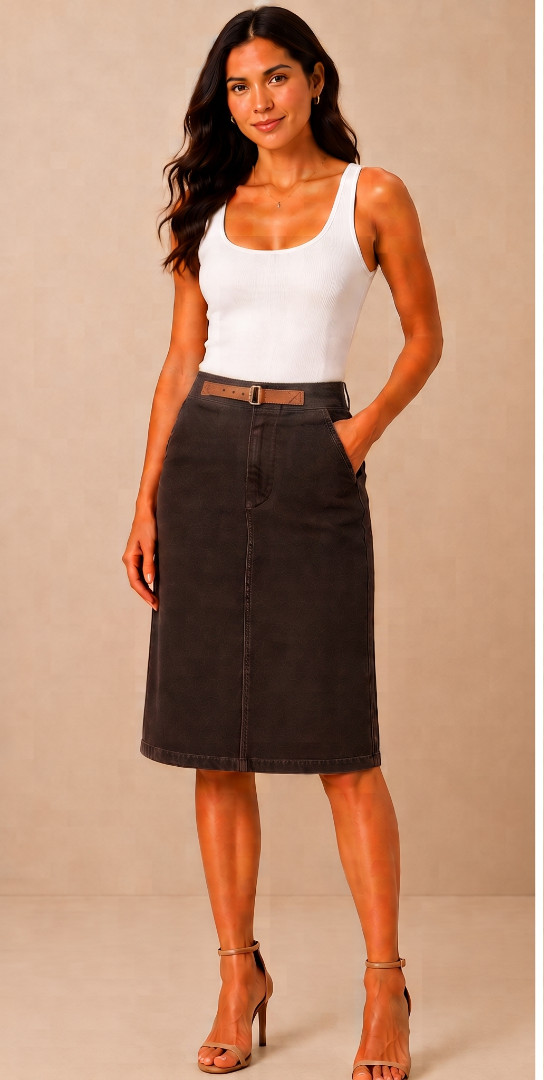 Lauren Jeans Co Ralph Lauren Espresso Brown Stretch Denim Pencil Skirt Womens 10